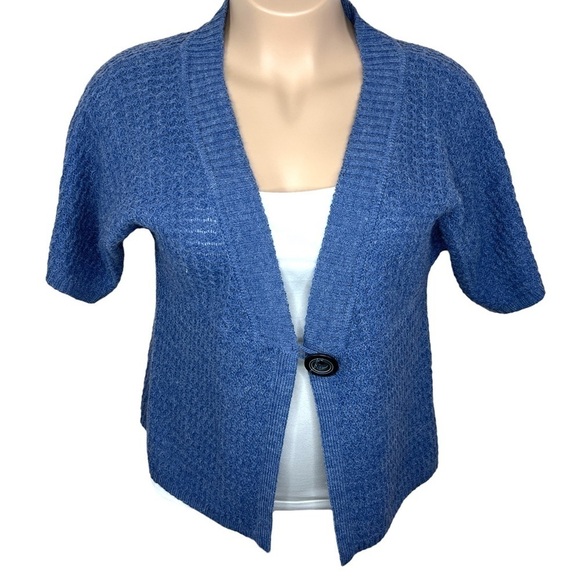 Vintage Nomadic Traders Blue Mohair Wool Blend Short Sleeve Knit Sweater XL - Picture 1 of 8